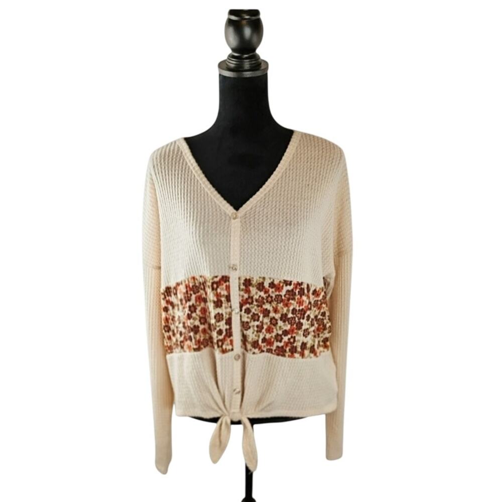Cato Vintage Retro Floral Tie-Front Cardigan XL